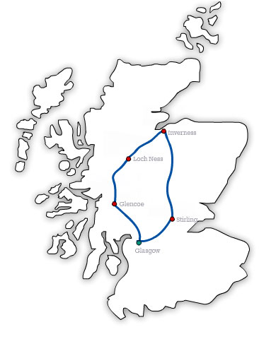 MAP GW Loch Ness, Glencoe and the Highlands 1 Day Tour